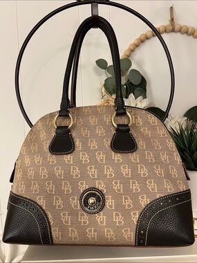 Dooney & Bourke Tan & Dark Brown Monogram Dome Satchel